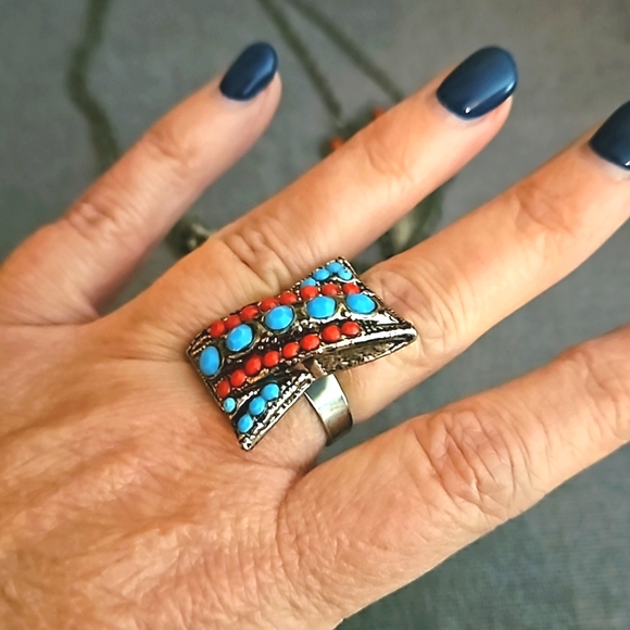 Southwest native style ring & necklace red & turquoise - Picture 9 of 9